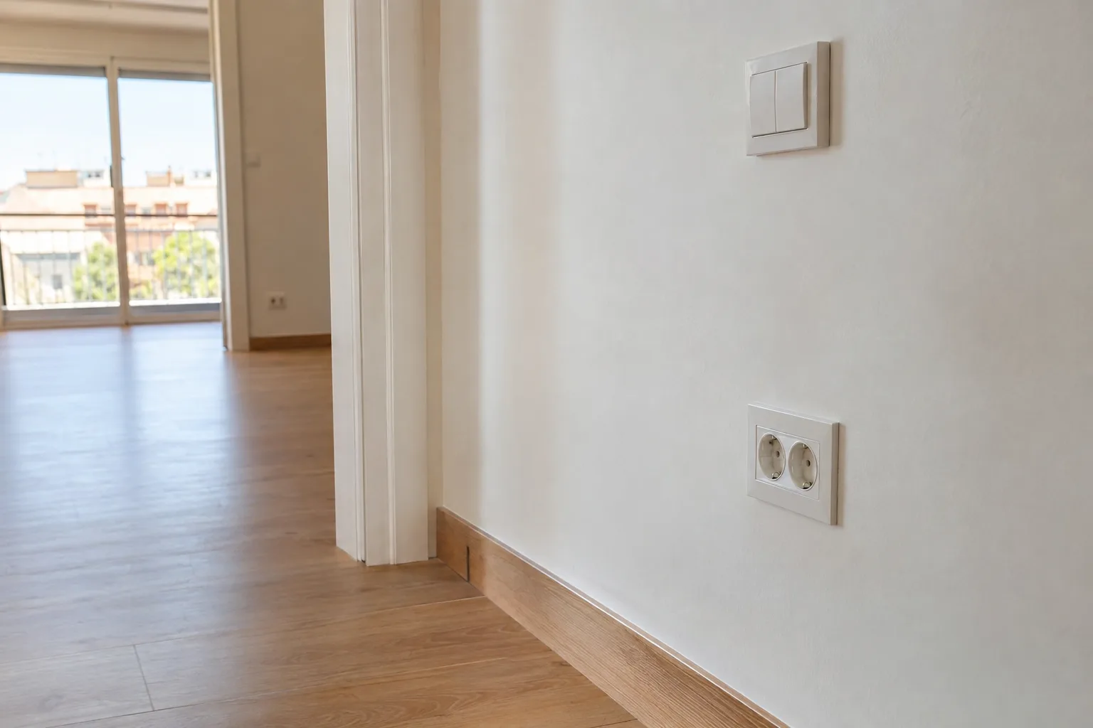 Enchufes e interruptores nuevos en pared recién pintada