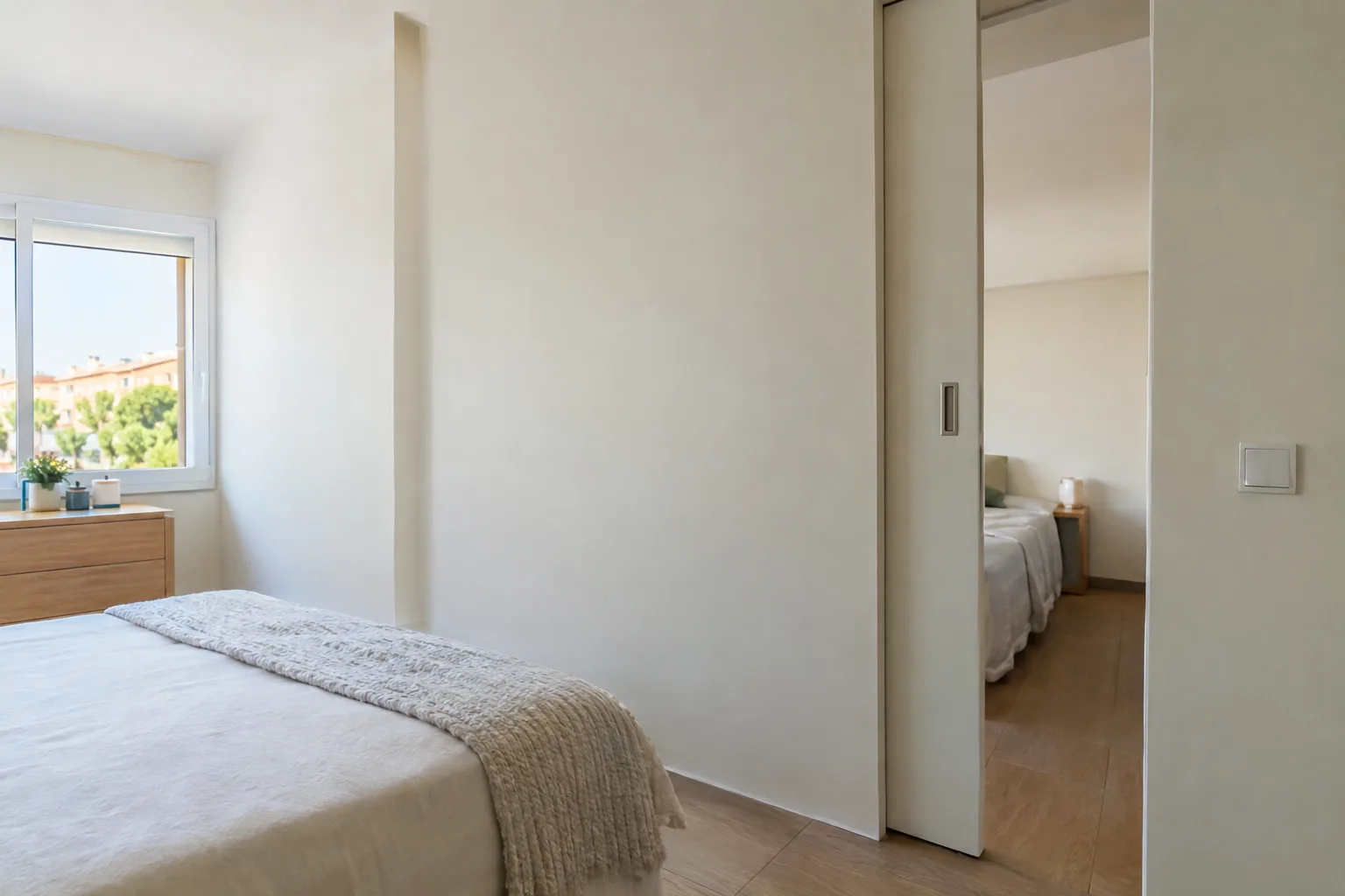 Tabique de pladur con puerta corredera empotrada