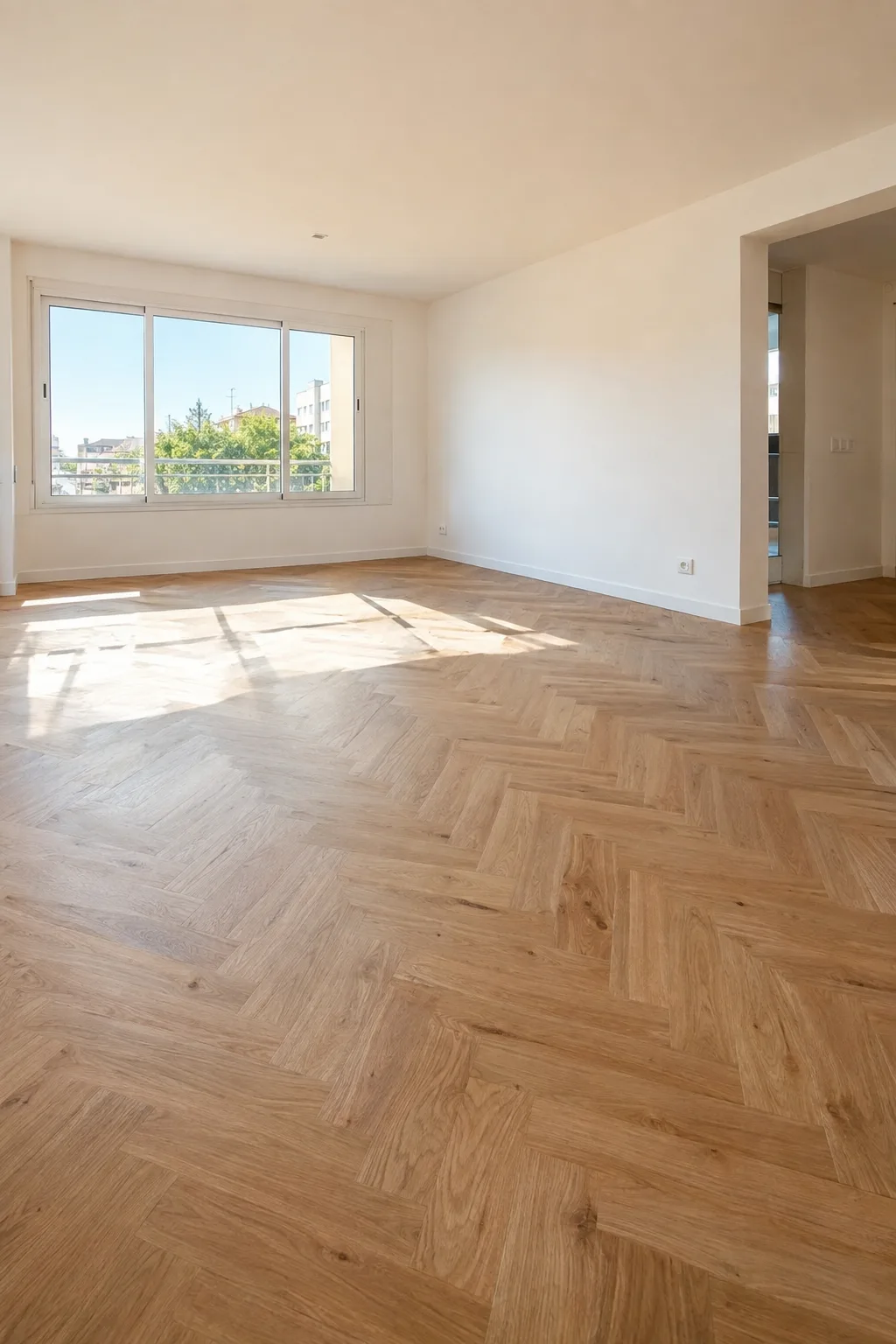 Parquet de roble en espiga recién instalado