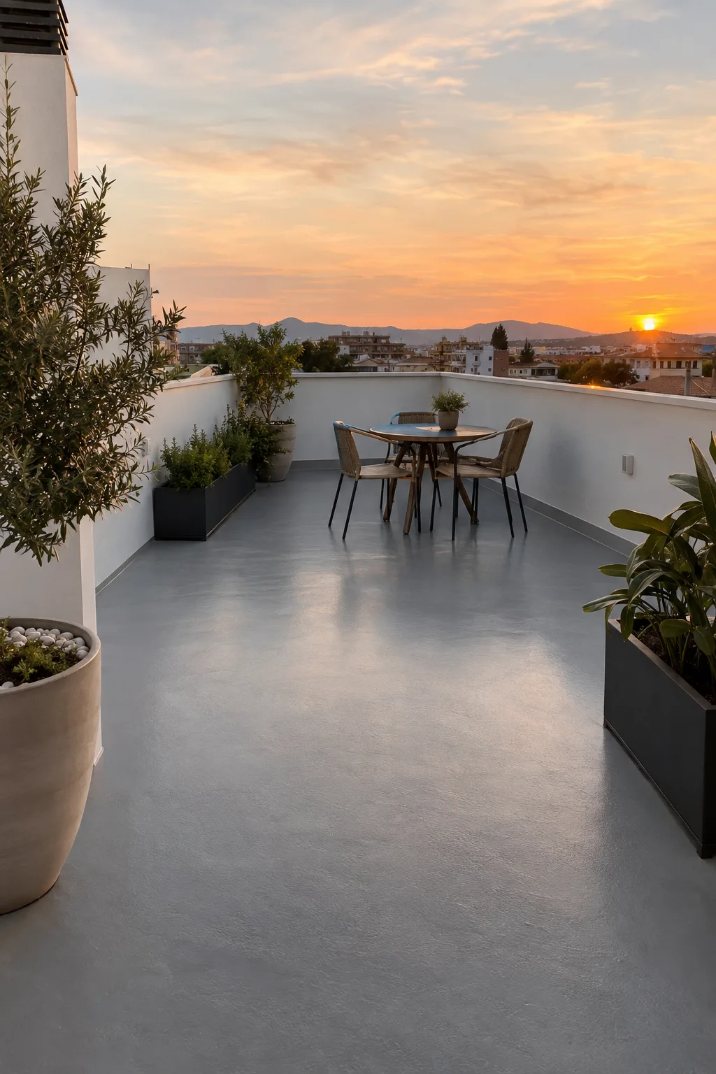 Terrado impermeabilizado con membrana continua y acabado transitable